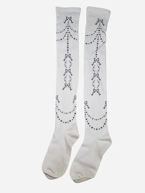 Innocent World Ivory Brown Bow Dot Garland OTK Socks | Classic Lolita